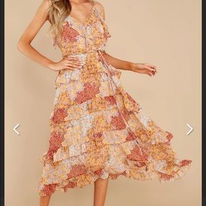 The Weekend Awaits Light Goldenrod Floral Print Midi Dress